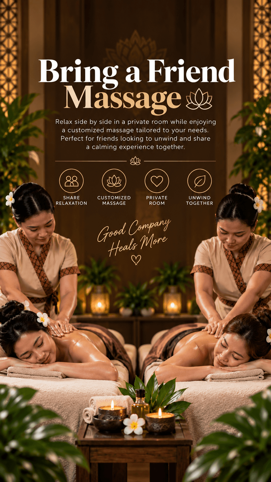 Two friends relaxing during side-by-side massages