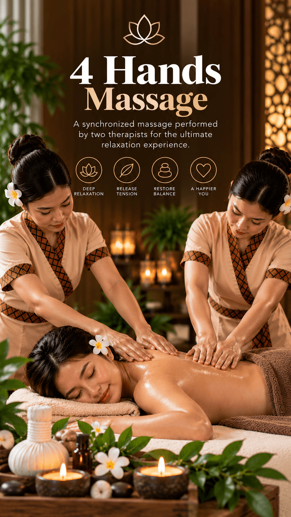 Two therapists giving a synchronized four-hands massage