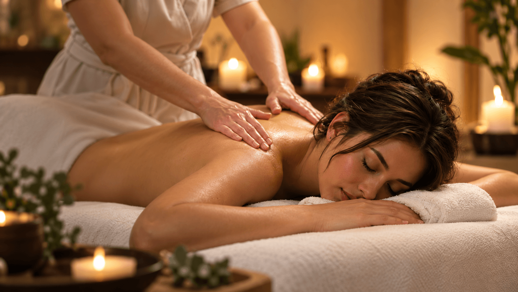 A woman relaxing during a Thai massage