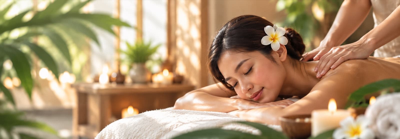 A woman relaxing during a Thai massage